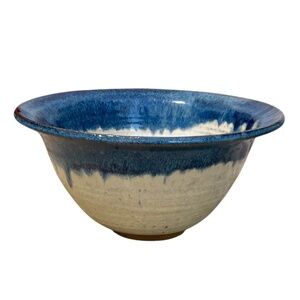 Handmade Alatoria Studio Pottery Drip Glazed Blue & White Signed Decorative Bowl